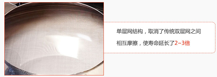 單層網(wǎng)結(jié)構(gòu)，取消了傳統(tǒng)雙層網(wǎng)之間相互摩擦，使壽命延長(zhǎng)了2~3倍