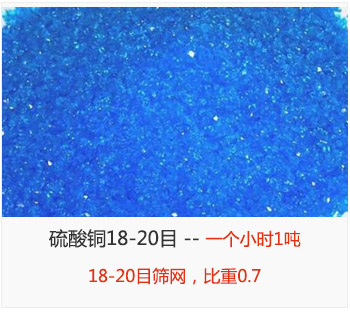 篩分18-20目的硫酸銅 產(chǎn)量一個小時1噸，采用18-20目篩網(wǎng)，比重0.7