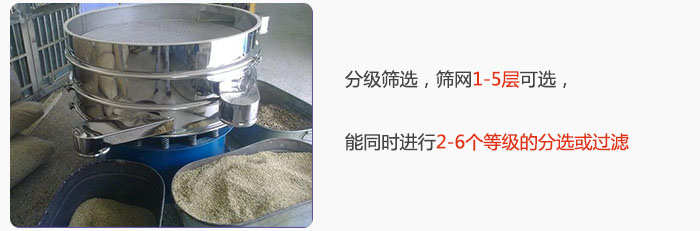 分級篩選，可篩1至5層篩網(wǎng)，能同時進行2至6個等級的分選或過濾