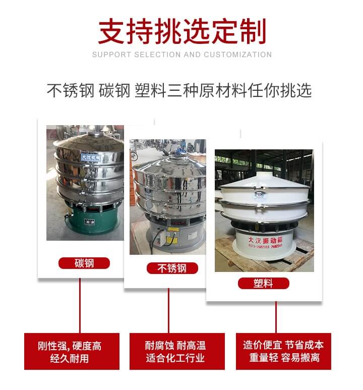 旋振篩可配置一到四層的篩網(wǎng)。旋振篩的篩分效率高，篩分精度高，篩分率高達96%。