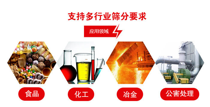 旋振篩適用的行業(yè)：食品行業(yè)，化工行業(yè)，冶金行業(yè)，公害處理等。